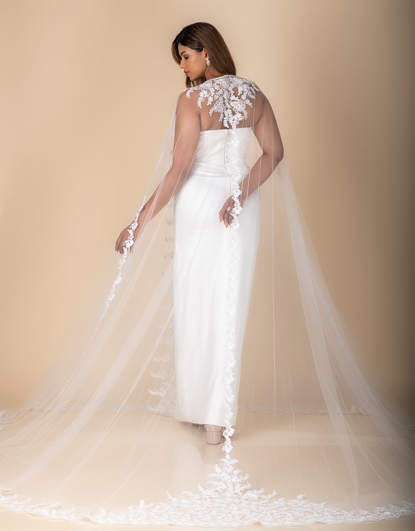 Denis cape back view wholesale bridal couture accessory