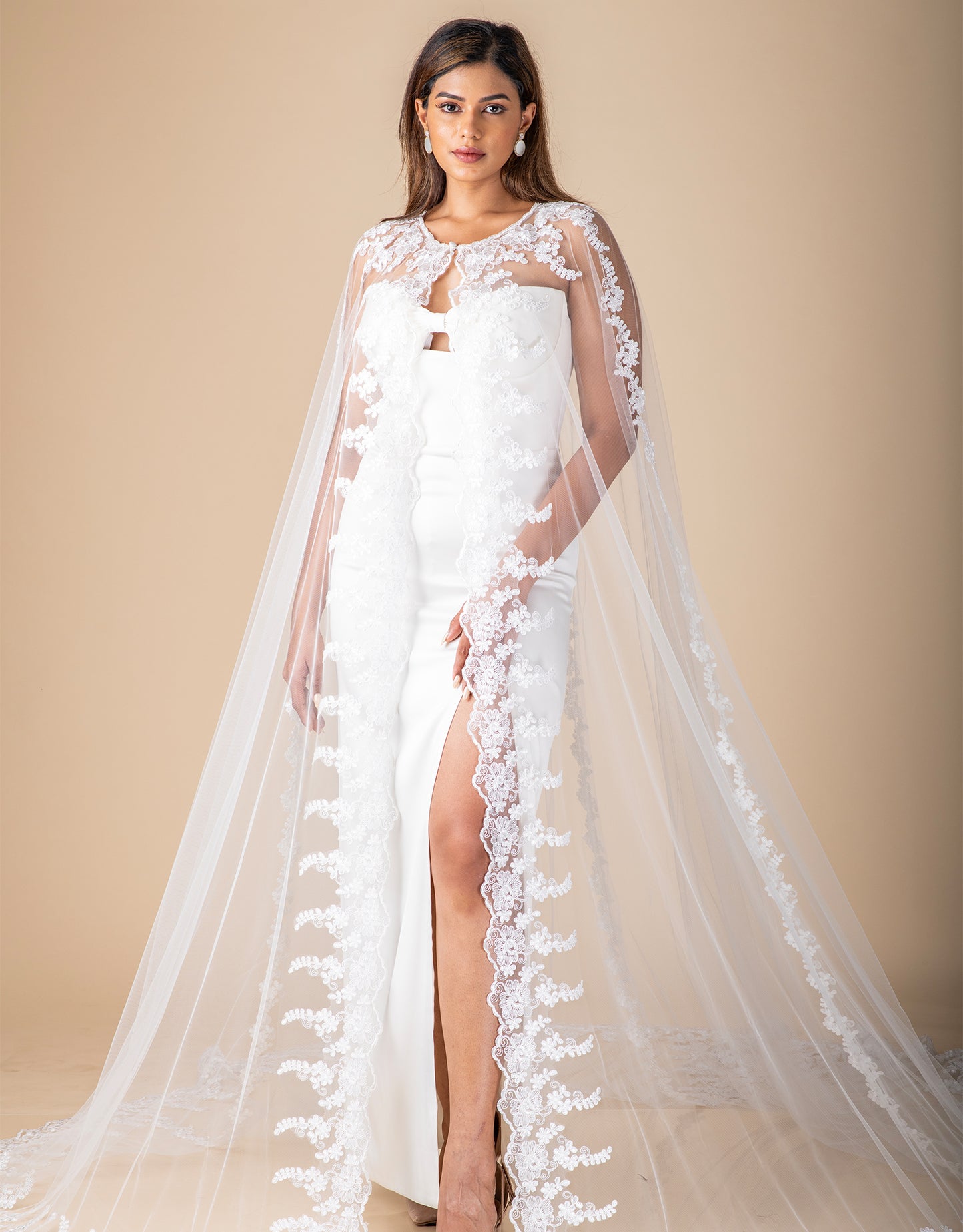 Denis bridal cape front view wholesale couture accessory