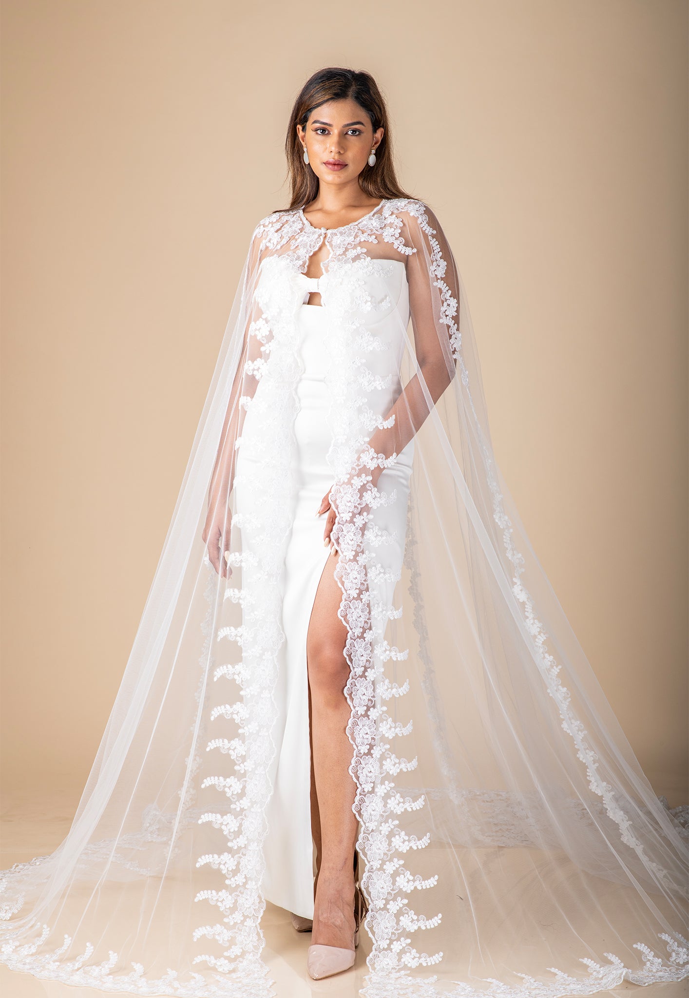 Side view of Denis cape couture accessory wholesale
