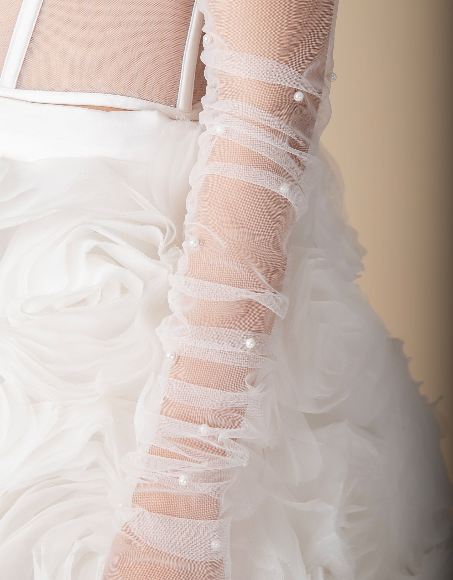 Close-up of bridal gloves wholesale detailing couture