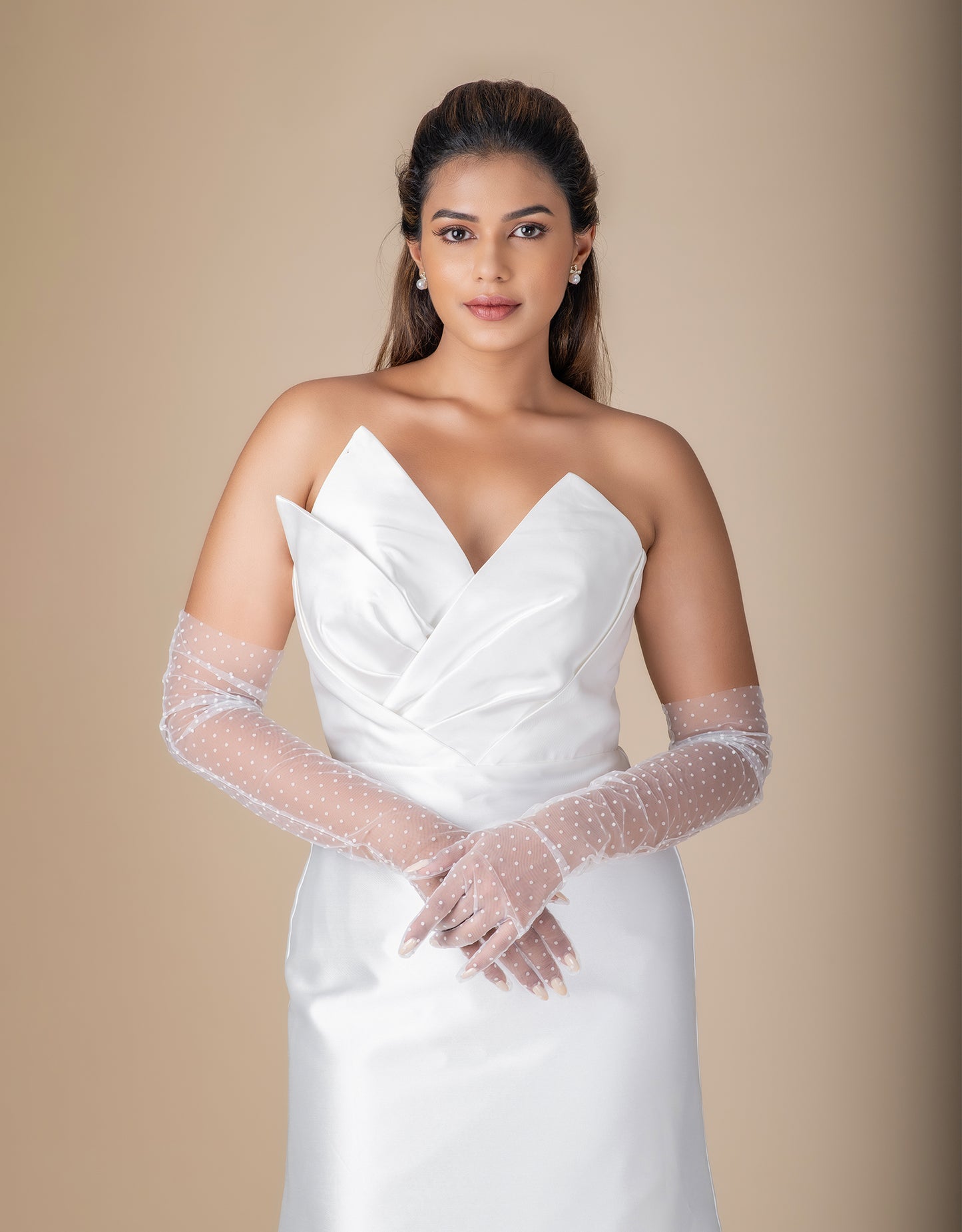 White couture gloves wholesale front view