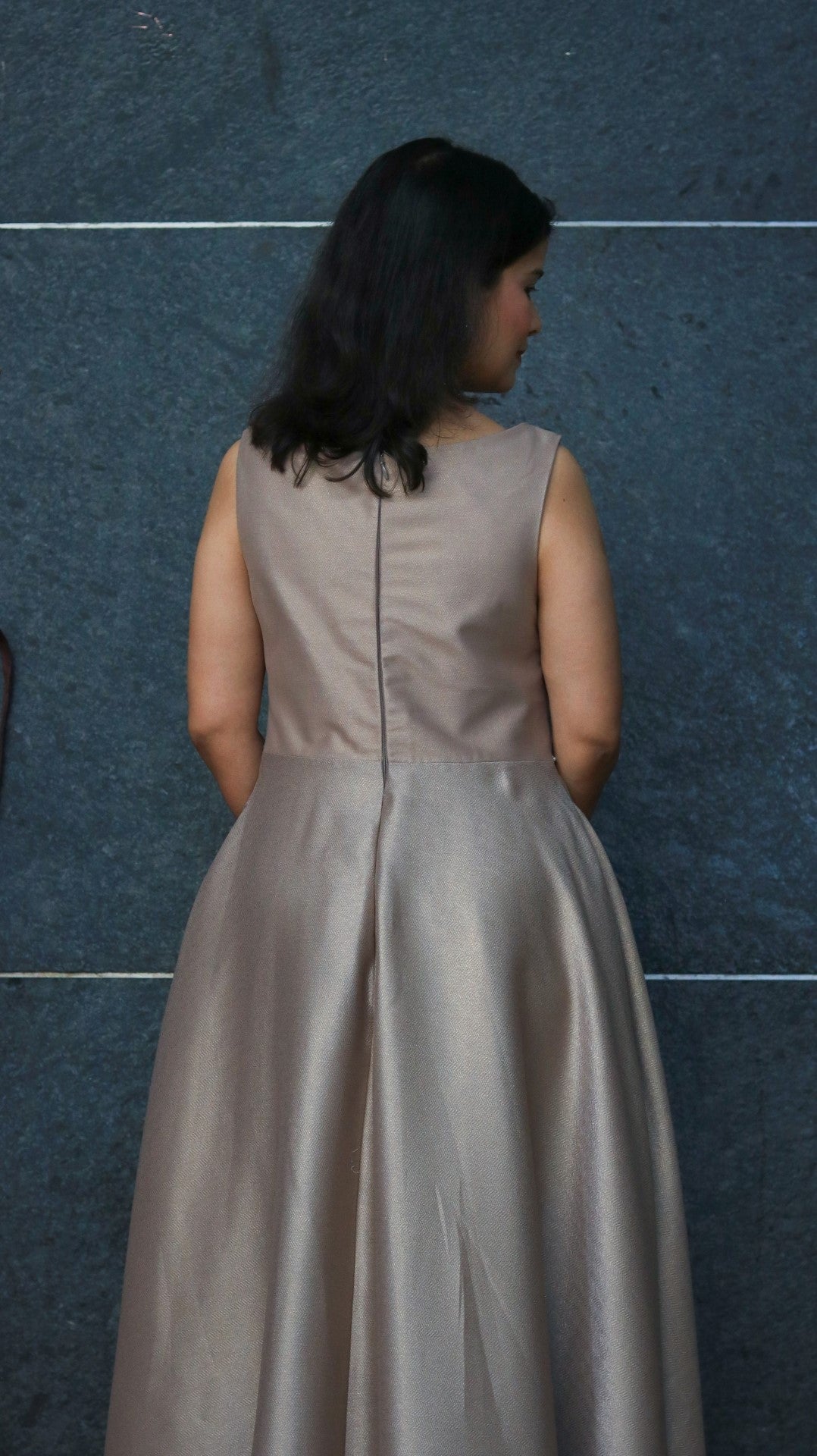 Close-up of Auburn gown embroidery details wholesale