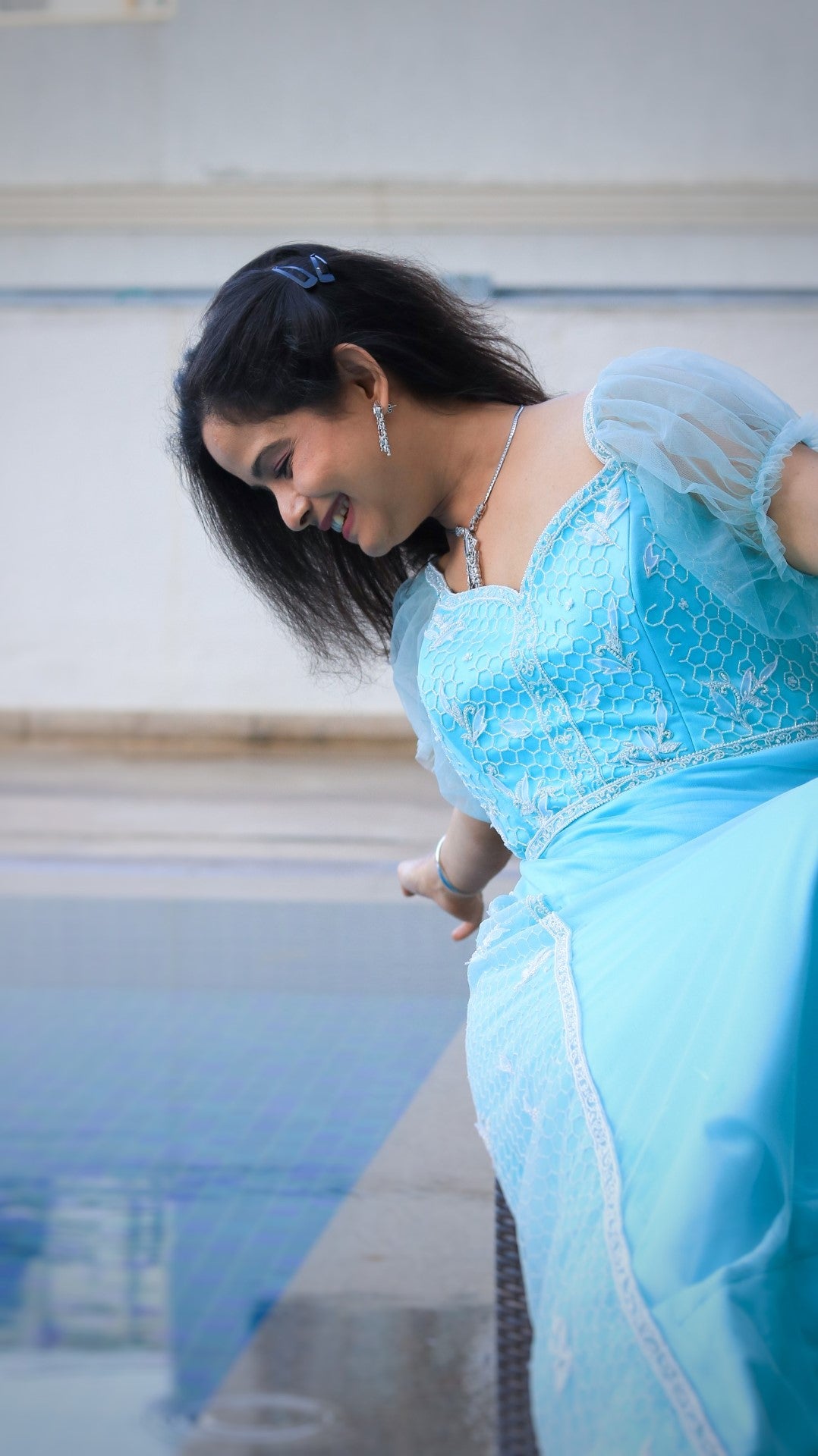 Side angle of Gwen gown silhouette wholesale couture