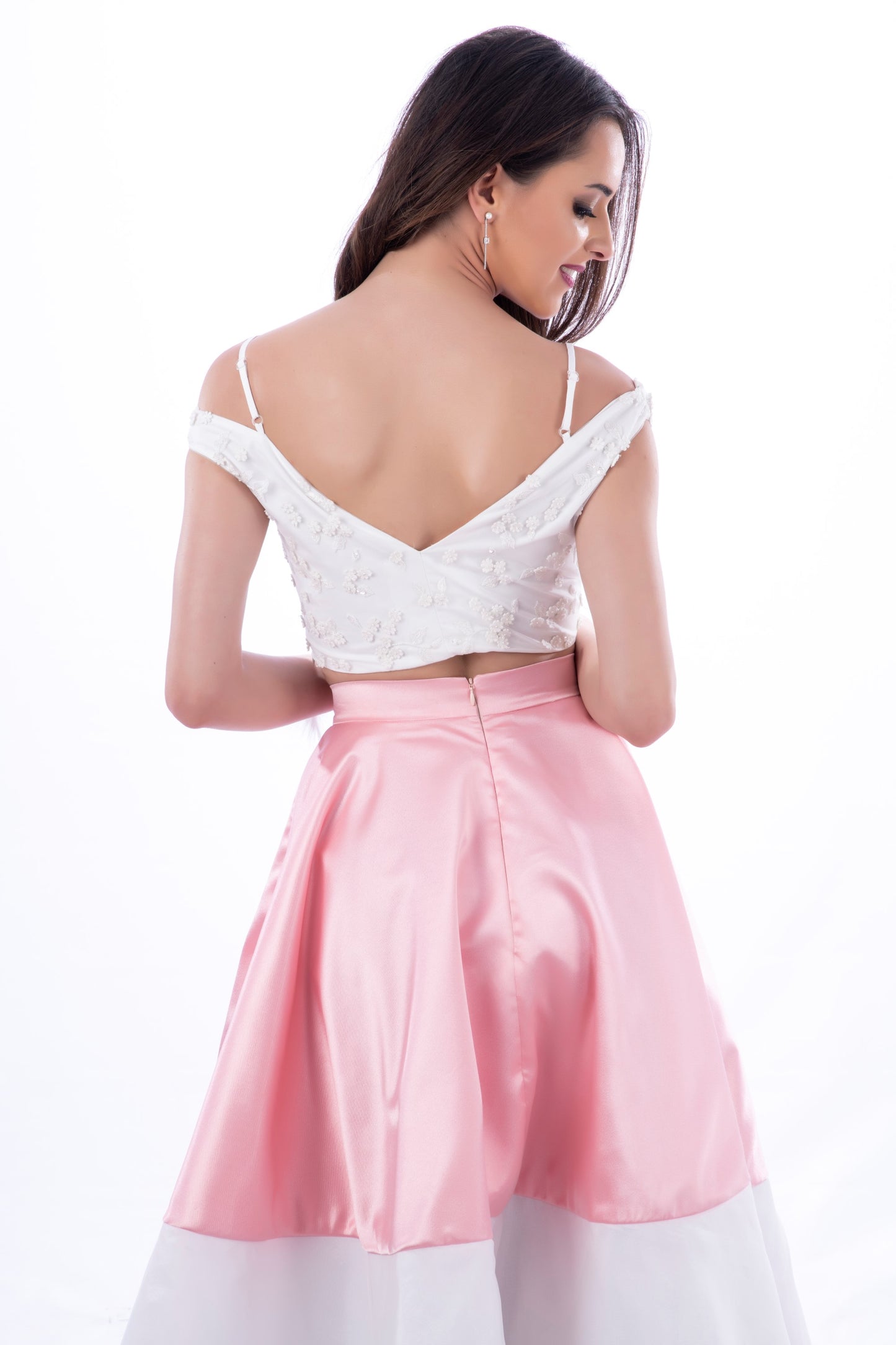 Close-up of Angila embroidered lace and detailing wholesale
