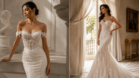 Basque waist wedding dress